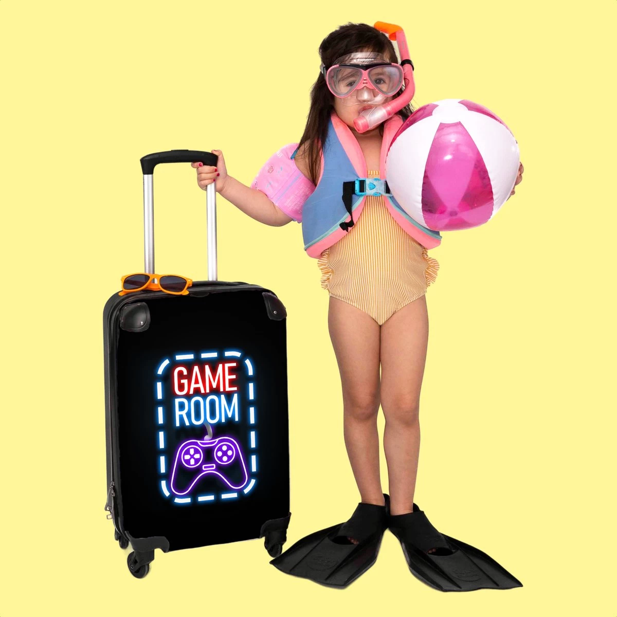 NoBoringSuitcases.com® Koffer - Trolley Op Wieltjes - Neon - Game Room - Tekst - Controller - Zwart - Reiskoffer - Past Binnen 55x40x20 Cm En 55x35x25 Cm - Koffertje - Trolley Handbagage 6 NoBoringSuitcases.com® Koffer - Trolley Op Wieltjes - Neon - Game Room - Tekst - Controller - Zwart - Reiskoffer - Past Binnen 55x40x20 Cm En 55x35x25 Cm - Koffertje - Trolley Handbagage - Afbeelding 6