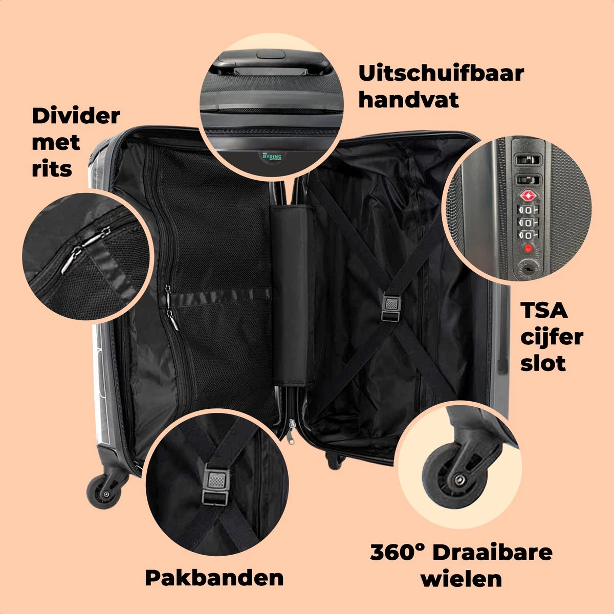 NoBoringSuitcases.com® Koffer Groot - Tekst - Strand - The Beach Is Calling - Zwart Wit - Vakantie - Trolley Koffer Met TSA-slot - Met Wielen - 90 Liter - Reiskoffer - 66 Cm 4 NoBoringSuitcases.com® Koffer Groot - Tekst - Strand - The Beach Is Calling - Zwart Wit - Vakantie - Trolley Koffer Met TSA-slot - Met Wielen - 90 Liter - Reiskoffer - 66 Cm - Afbeelding 4