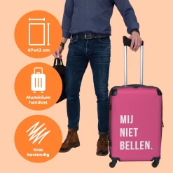NoBoringSuitcases.com® Koffer Groot - Quotes - Spreuken - Mij Niet Bellen. - Roze - Wit - Trolley Koffer Met TSA-slot - Met Wielen - 90 Liter - Reiskoffer - 66 Cm -Reisopslagwinkel 1200x1200 868