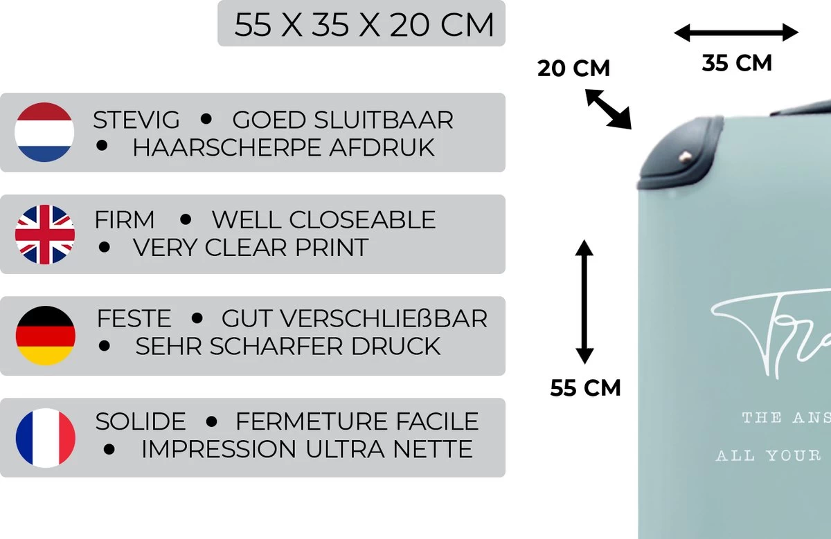 MuchoWow® Koffer - Spreuken - Quotes - The Answer To All Your Problems - Travel - Reizen - Past Binnen 55x40x20 Cm En 55x35x25 Cm - Handbagage - Trolley - Fotokoffer - Cabin Size - Print 3 MuchoWow® Koffer - Spreuken - Quotes - The Answer To All Your Problems - Travel - Reizen - Past Binnen 55x40x20 Cm En 55x35x25 Cm - Handbagage - Trolley - Fotokoffer - Cabin Size - Print - Afbeelding 3