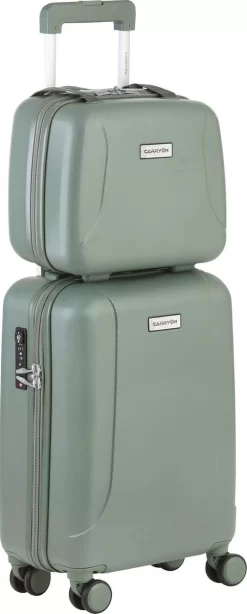 CarryOn Skyhopper Handbagage En Beautycase - 55cm TSA Trolley En Make-up Koffer - Olijf