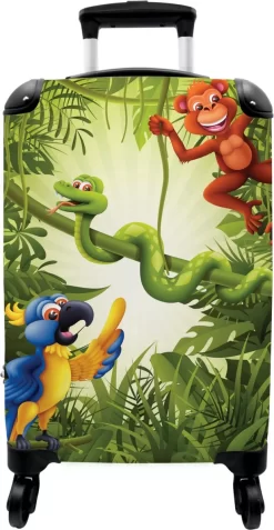 NoBoringSuitcases.com® Koffer - Jungle - Dieren - Groen - Kinderen - Past Binnen 55x40x20 Cm En 55x35x25 Cm - Handbagage - Trolley - Fotokoffer - Cabin Size - Print -Reisopslagwinkel 621x1200
