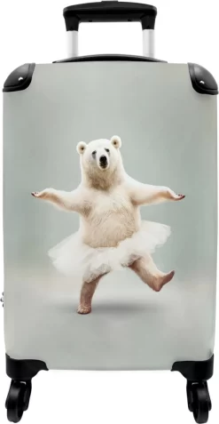 NoBoringSuitcases.com® Koffer - IJsbeer - Rok - Wit - Portret - Dieren - Trolley Op Wieltjes - Reiskoffer - Past Binnen 55x40x20 Cm En 55x35x25 Cm - Fotokoffer -Reisopslagwinkel 621x1200 3