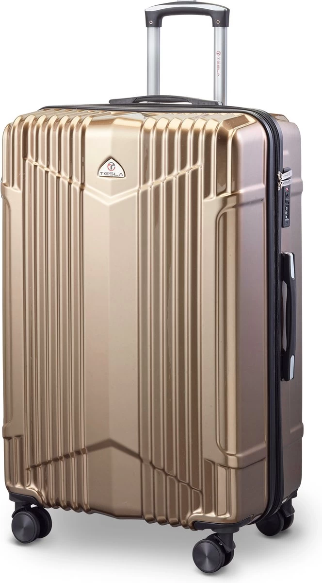 Tesla - Kofferset - 3-delig - 4 Wielen - Cijferslot - Goud 5 Tesla - Kofferset - 3-delig - 4 Wielen - Cijferslot - Goud - Afbeelding 5