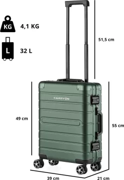 CarryOn ULD Handbagage - Luxe Aluminium Trolley 55cm - Dubbel TSA Slot - Dubbele Wielen - Groen -Reisopslagwinkel 828x1200 1