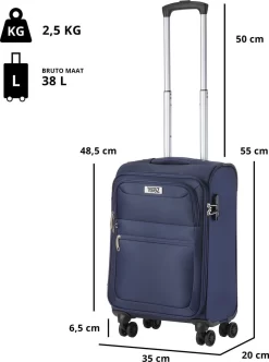 TravelZ Softspinner TSA Kofferset - 3-delige Zachte Trolleyset - Dubbele Wielen En Voorvakken Blauw -Reisopslagwinkel 893x1200 2