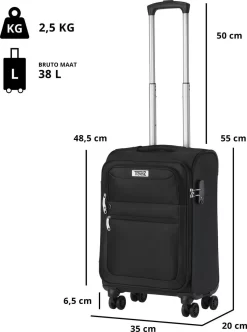 TravelZ Softspinner TSA Handbagagekoffer 55cm - Zachte Reiskoffer Dubbele Wielen – Zwart -Reisopslagwinkel 894x1200 1