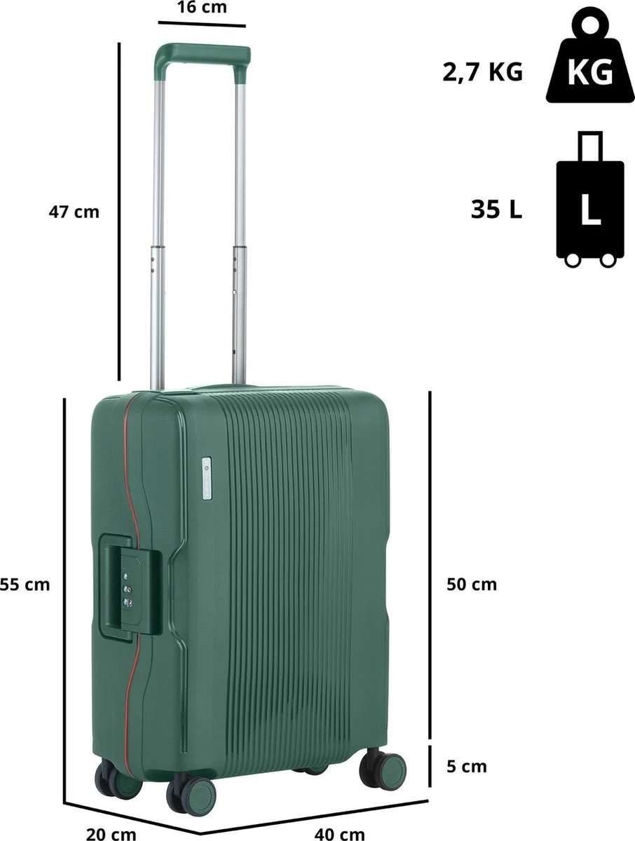 CarryOn Protector Luxe Handbagage Koffer - Trolley 55cm Met TSA-slot En Clipsluiting - Groen 2 CarryOn Protector Luxe Handbagage Koffer - Trolley 55cm Met TSA-slot En Clipsluiting - Groen - Afbeelding 2