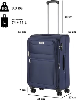 TravelZ Softspinner TSA Kofferset - 3-delige Zachte Trolleyset - Dubbele Wielen En Voorvakken Blauw -Reisopslagwinkel 914x1200 3