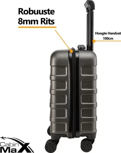 CabinMax Handbagage Koffer - Trolley 30L - Harde Reiskoffer - 45x36x20cm - Lichtgewicht - Groot Capaciteit - Steel Grey -Reisopslagwinkel 949x1200