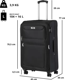 TravelZ Softspinner TSA Kofferset - 2-delig Handbagage + Grote Koffer 77cm - Dubbele Wielen - Zwart -Reisopslagwinkel 965x1200 1