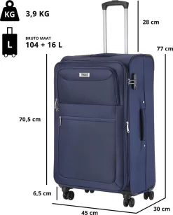 TravelZ Softspinner TSA Kofferset - 3-delige Zachte Trolleyset - Dubbele Wielen En Voorvakken Blauw -Reisopslagwinkel 965x1200 2