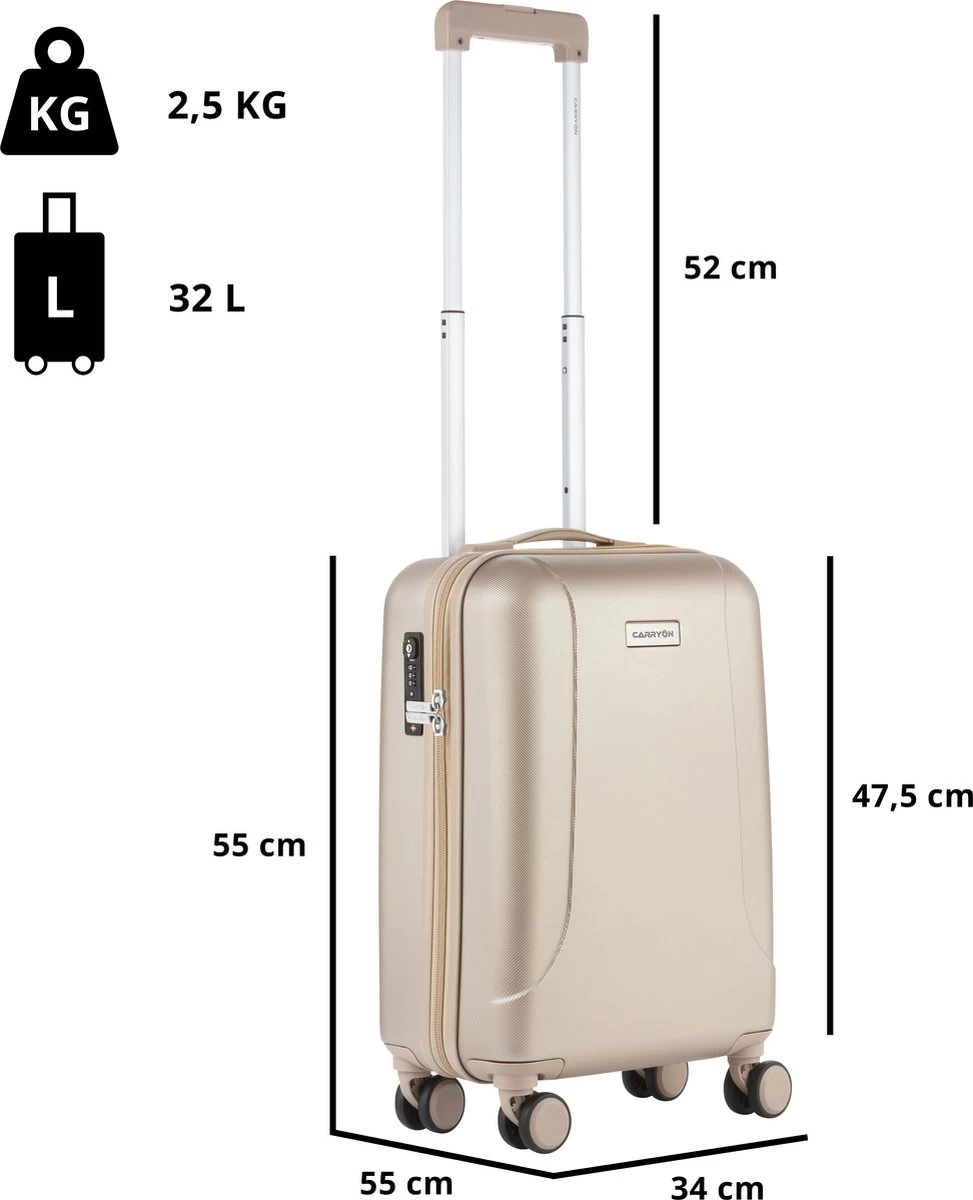 CarryOn Skyhopper Kofferset – TSA Handbagage + Reiskoffer 78cm – Dubbele Wielen - Champagne 7 CarryOn Skyhopper Kofferset – TSA Handbagage + Reiskoffer 78cm – Dubbele Wielen - Champagne - Afbeelding 7