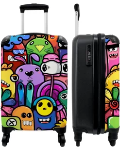 Reisopslagwinkel 34 NoBoringSuitcases.com® Koffer - Monster - Bloemen - Regenboog - Design - Grappig - Past Binnen 55x40x20 Cm En 55x35x25 Cm - Handbagage - Trolley - Fotokoffer - Cabin Size - Print