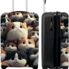 NoBoringSuitcases.com® Koffer - Handbagagekoffer - Kat - Dieren - Poes - Patronen - Trolley Op Wieltjes - Past Binnen 55x40x20 Cm En 55x35x25 Cm - Reiskoffers