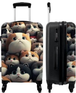 NoBoringSuitcases.com® Koffer Groot - Kat - Huisdieren - Poes - Bruin - Grijs - Trolley Koffer Met TSA-slot - Met Wielen - 90 Liter - Reiskoffer - 66 Cm