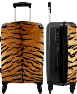 NoBoringSuitcases.com® Koffer Groot - Tijger - Wilde Dieren - Tijgerprint - Design - Trolley Koffer Met TSA-slot - Met Wielen - 90 Liter - Reiskoffer - 66 Cm