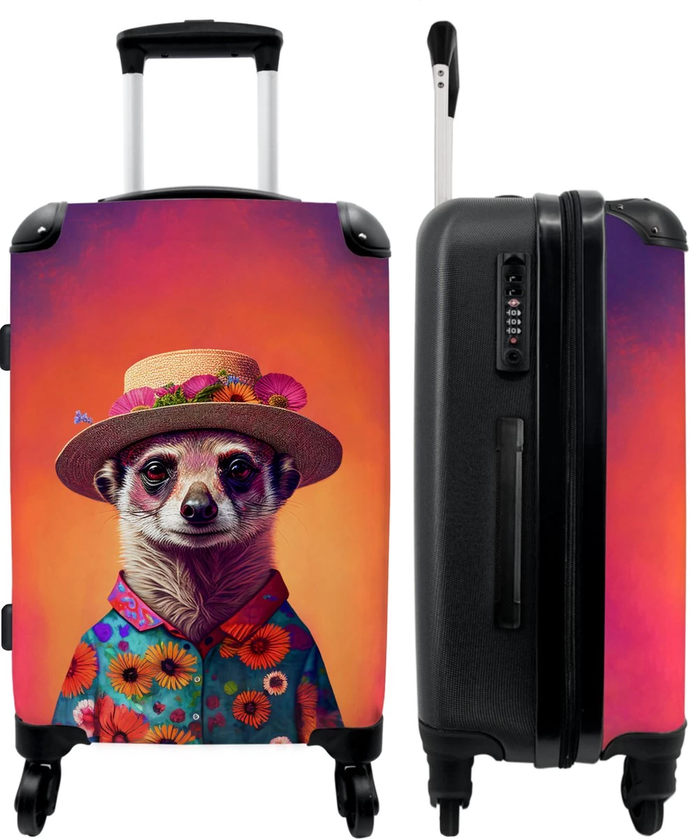 NoBoringSuitcases.com® Koffer Groot - Meerkat - Bloemen - Hoed - Dieren - Portret - Trolley Koffer Met TSA-slot - Met Wielen - 90 Liter - Reiskoffer - 66 Cm 1 NoBoringSuitcases.com® Koffer Groot - Meerkat - Bloemen - Hoed - Dieren - Portret - Trolley Koffer Met TSA-slot - Met Wielen - 90 Liter - Reiskoffer - 66 Cm