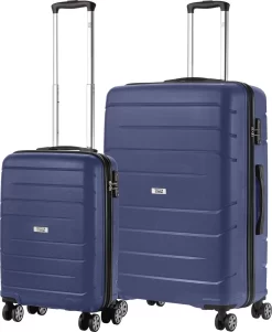 TravelZ Big Bars Kofferset - Trolleyset TSA 2-delig - Handbagage En Groot - Blauw