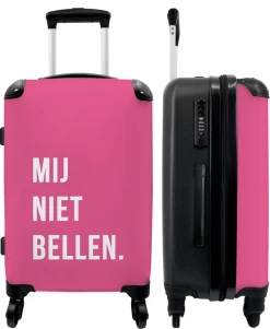 NoBoringSuitcases.com® Koffer Groot - Quotes - Spreuken - Mij Niet Bellen. - Roze - Wit - Trolley Koffer Met TSA-slot - Met Wielen - 90 Liter - Reiskoffer - 66 Cm